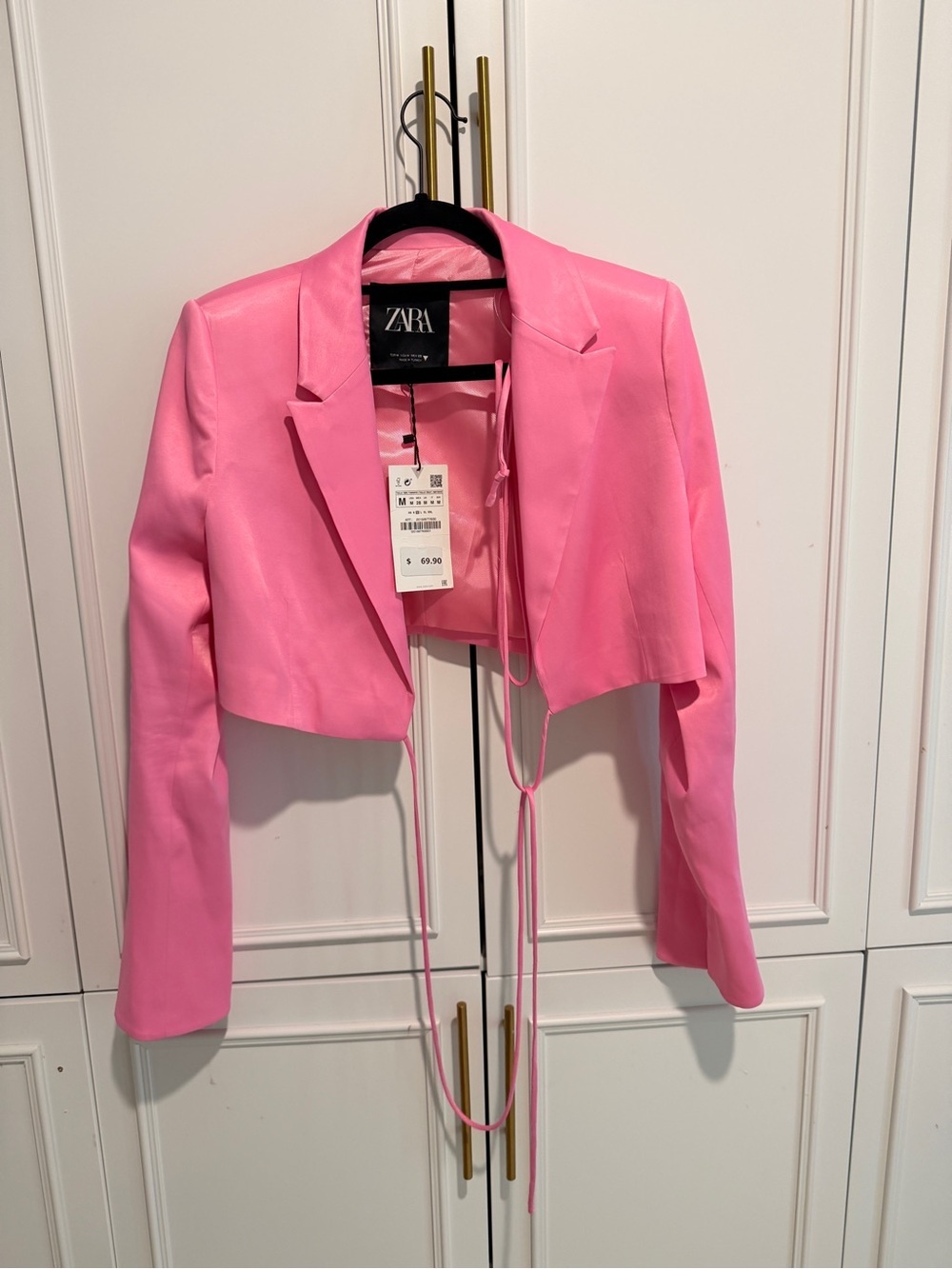 ZARA Bright Pink Cropped Drawstring Blazer
